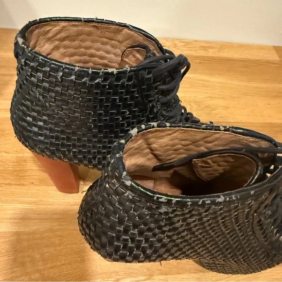 Jeffrey Campbell Black Woven Lita Lace-Up Platform Boots - Picture 3 of 14